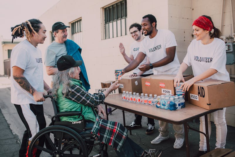 Volunteer outreach team distributing supplies